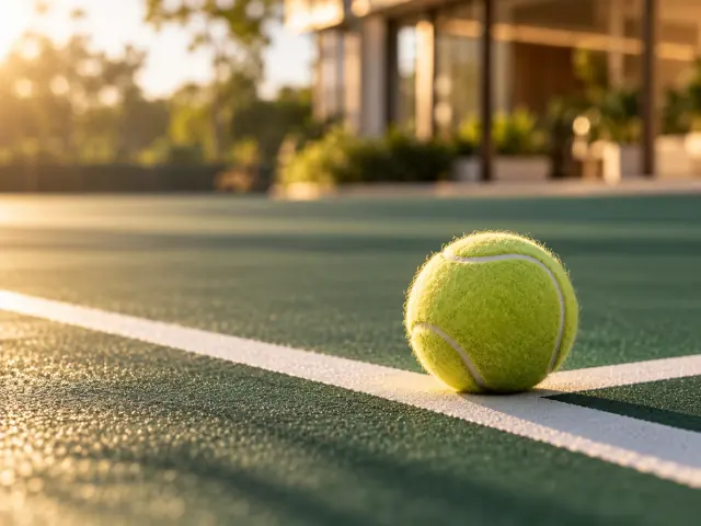 Tennis ball on a court line